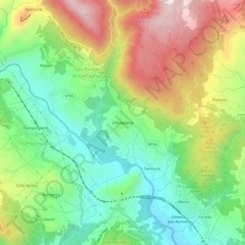 Carte topographique Sillicagnana, altitude, relief