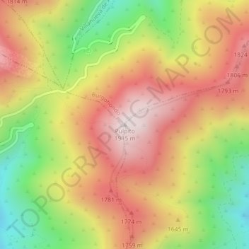 Carte topographique Púlpito, altitude, relief