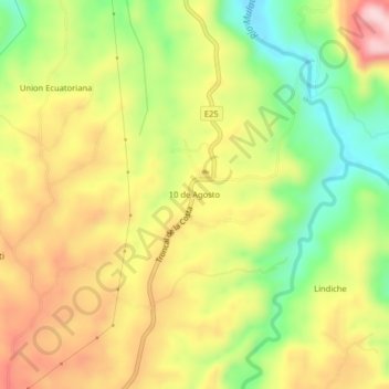 Carte topographique 10 de Agosto, altitude, relief