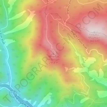 Carte topographique Bellevue Mountain, altitude, relief
