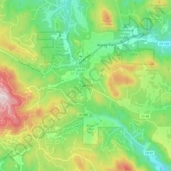Carte topographique Conifer, altitude, relief