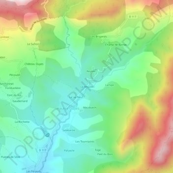 Carte topographique Le Moulin, altitude, relief