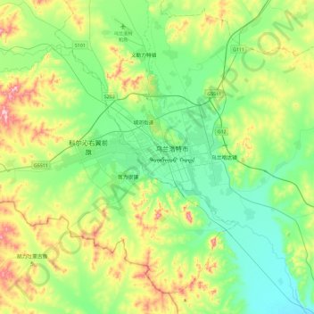 Carte topographique Hinggan, altitude, relief