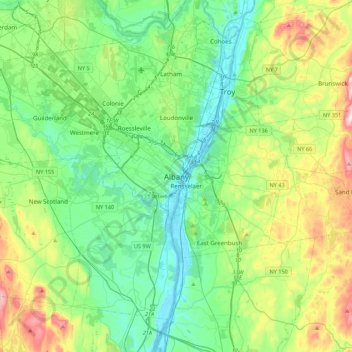Carte topographique Albany, altitude, relief