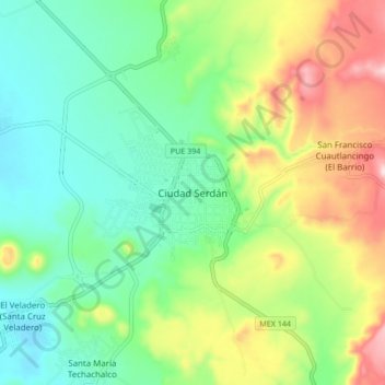 Carte topographique Ciudad Serdán, altitude, relief