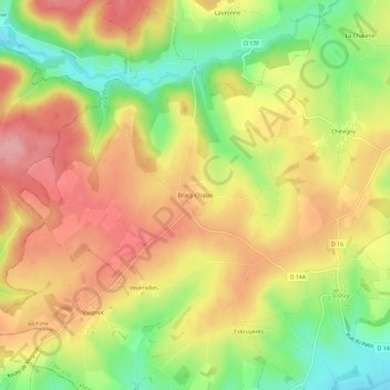 Carte topographique Dracy-Chalas, altitude, relief