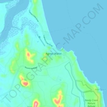 Carte topographique Agnes Water, altitude, relief