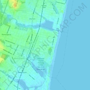 Carte topographique Sea Girt, altitude, relief