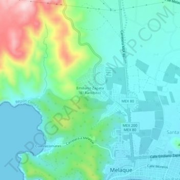 Carte topographique Emiliano Zapata (El Ranchito), altitude, relief