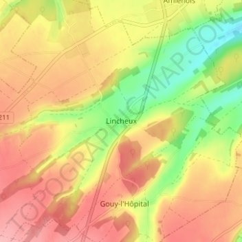 Carte topographique Lincheux, altitude, relief