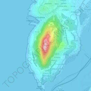 Carte topographique Santa Trega, altitude, relief