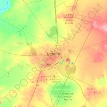 Carte topographique Kimberley, altitude, relief