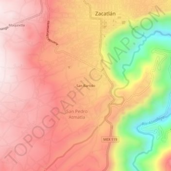 Carte topographique San Bartolo, altitude, relief