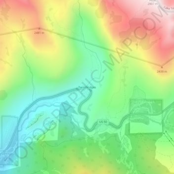 Carte topographique Twin Bridges, altitude, relief