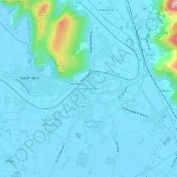 Carte topographique Pontasserchio, altitude, relief
