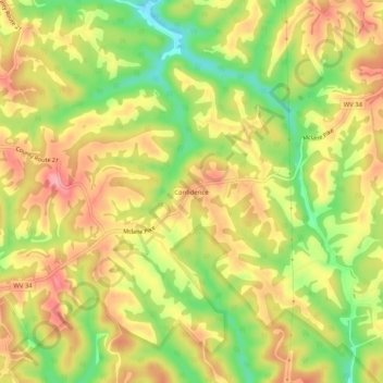 Carte topographique Confidence, altitude, relief