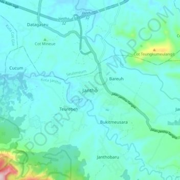 Carte topographique Jantho, altitude, relief