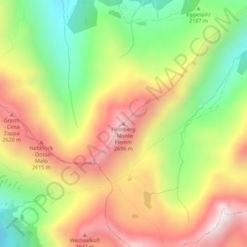 Carte topographique Flemberg - Monte Flemm, altitude, relief