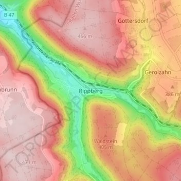 Carte topographique Rippberg, altitude, relief