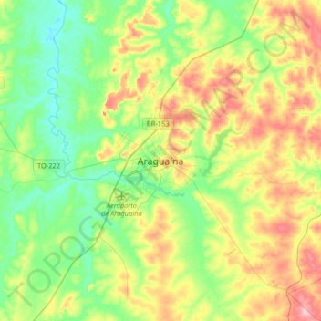 Carte topographique Araguaína, altitude, relief