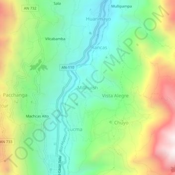 Carte topographique Millhuish, altitude, relief