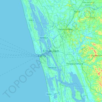 Carte topographique Ernakulam, altitude, relief