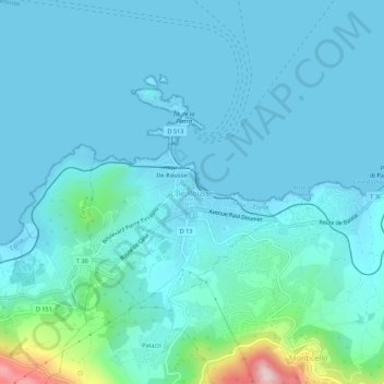 Carte topographique L'Île-Rousse, altitude, relief