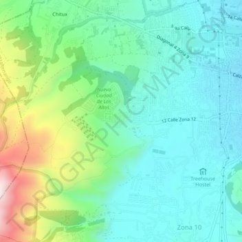 Carte topographique Zona 12, altitude, relief