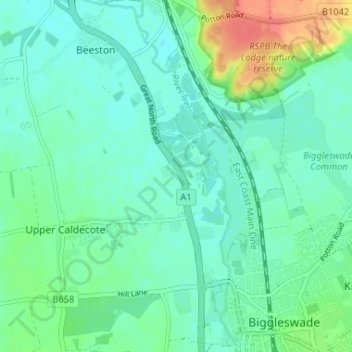 Carte topographique Lower Caldecote, altitude, relief