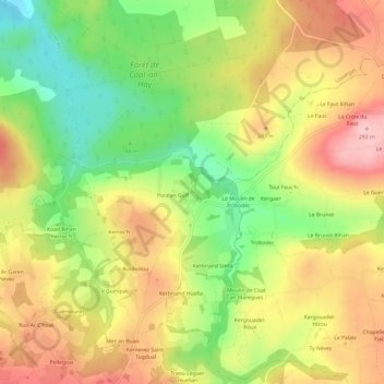 Carte topographique Kergalaon, altitude, relief