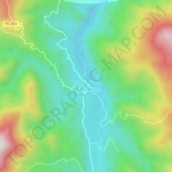 Carte topographique Tres unidos de Matereni, altitude, relief