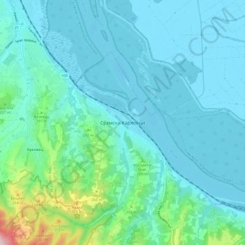 Carte topographique Sremski Karlovci, altitude, relief