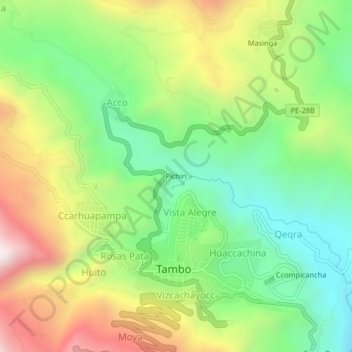 Carte topographique Pichin, altitude, relief
