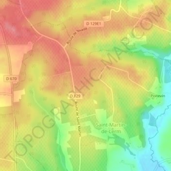 Carte topographique Poitier, altitude, relief