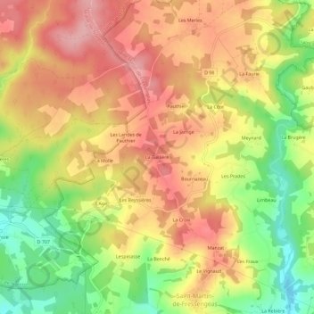 Carte topographique La Tuillière, altitude, relief