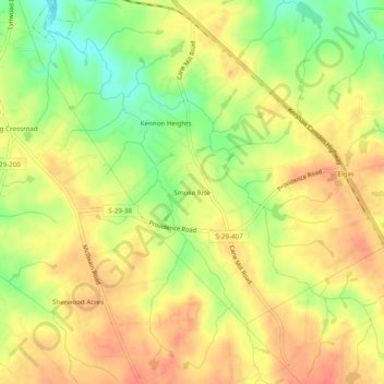 Carte topographique Smoke Rise, altitude, relief