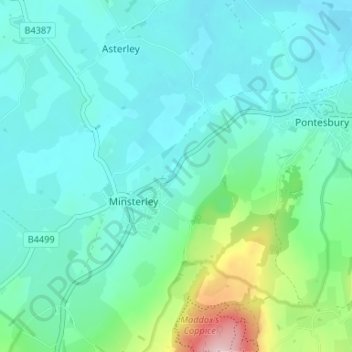 Carte topographique Little Minsterley, altitude, relief
