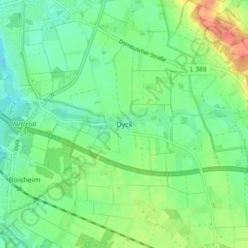 Carte topographique Dyck, altitude, relief