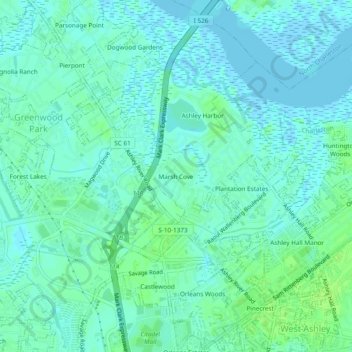 Carte topographique Marsh Cove, altitude, relief