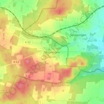 Carte topographique Müssingen, altitude, relief
