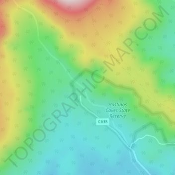 Carte topographique Hastings Caves, altitude, relief