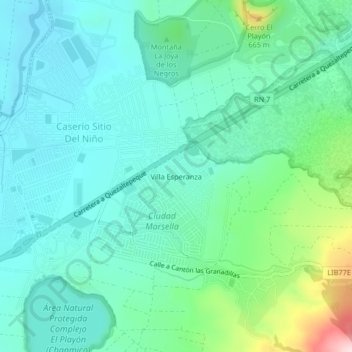 Carte topographique Villa Esperanza, altitude, relief
