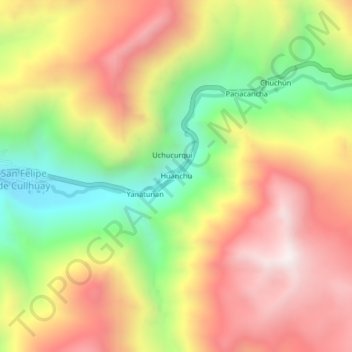 Carte topographique Huanchu, altitude, relief