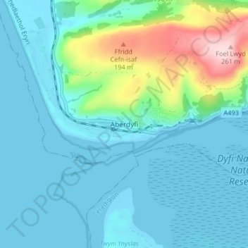 Carte topographique Aberdyfi, altitude, relief