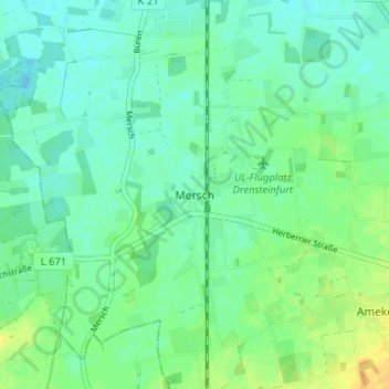 Carte topographique Mersch, altitude, relief