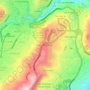 Carte topographique Entrada Forestal, altitude, relief