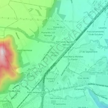 Carte topographique Potrerillo Pueblo, altitude, relief