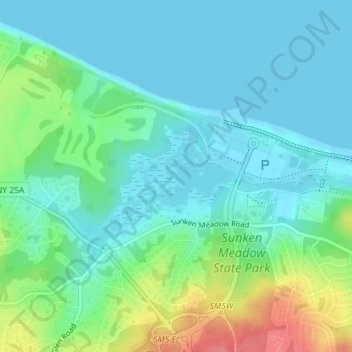 Carte topographique Sunken Meadow, altitude, relief