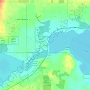 Carte topographique Conway, altitude, relief