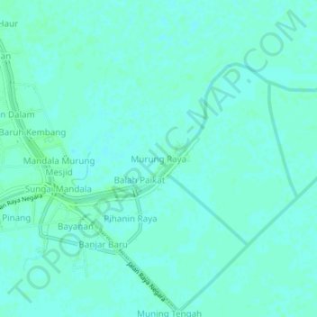 Carte topographique Murung Raya, altitude, relief
